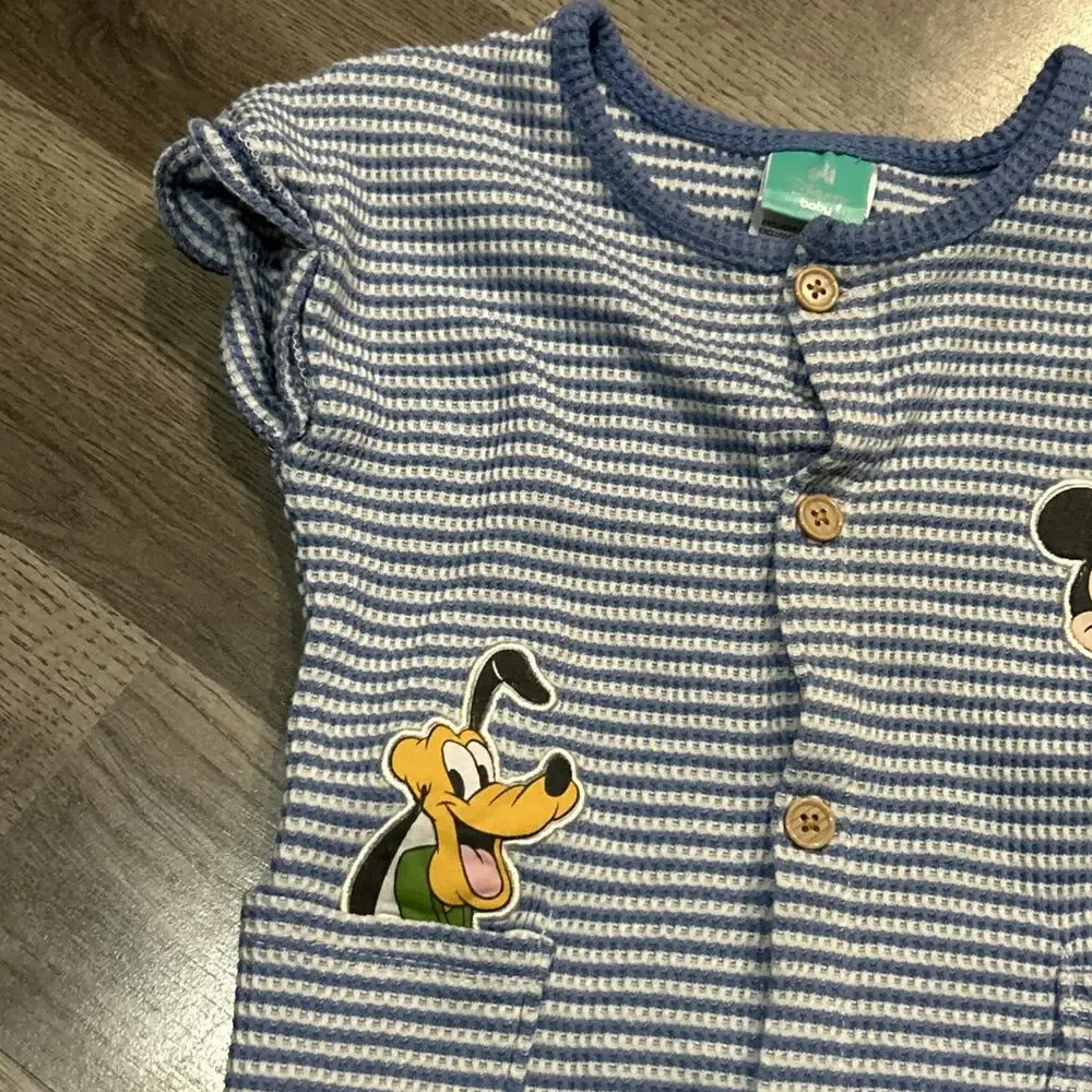 Disney Mickey Mouse Pluto 24M Romper Striped Blue Boys Girls Shorts